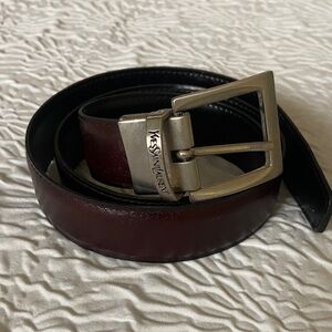 Yves Saint Laurent Dark Red Leather Belt with Silver Buckle